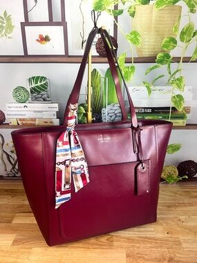 Kate Spade Lalena Blackberry Burgundy Smooth Leather Large Tote Purse Bag